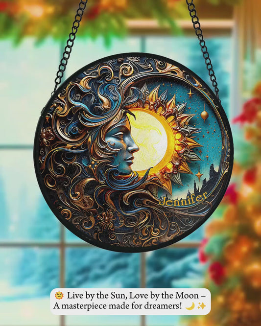 Lebe nach der Sonne, liebe nach dem Mond – Personalisierter Hippie-Sonnenfänger aus Buntglas