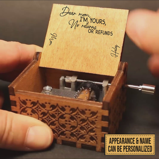 Liebe Mama, ich gehöre dir! Keine Rückgabe oder Rückerstattung – Personalisierte Muttertags-Spieluhr mit Handkurbel.