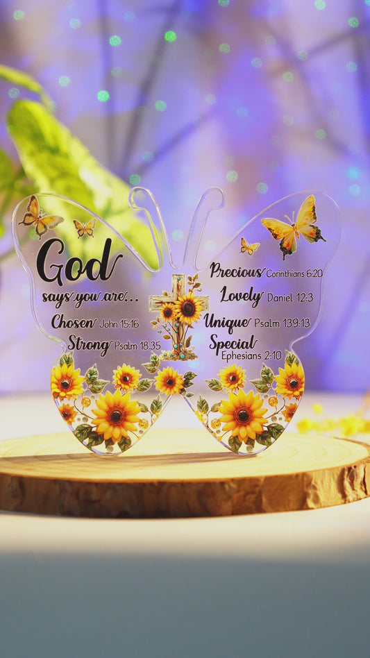 Gott sagt, du bist... - Individuell geformte christliche Acrylplakette