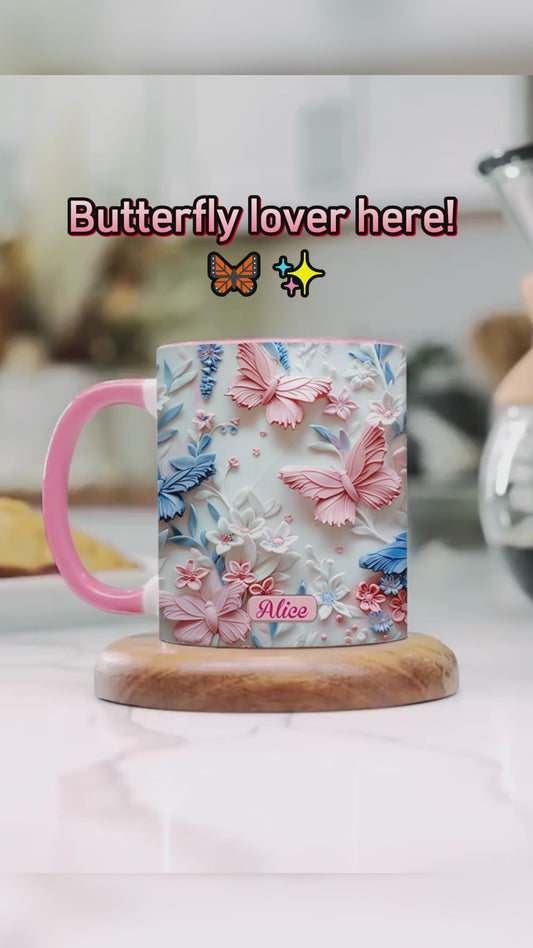 Pink And Blue Butterflies - Personalized Butterfly Accent Mug