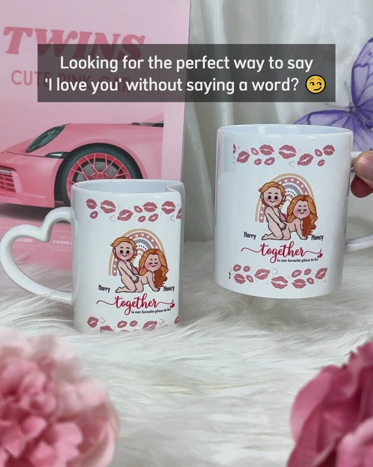 Together Is Our Favorite Place - Personalized Couple Matching Heart Handle Mug