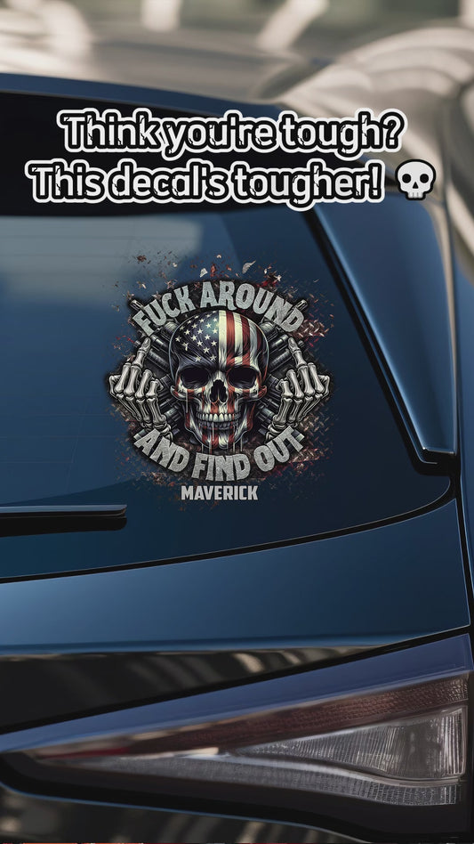 Amerikanische Flagge mit Skelettmotiv – Personalisierter Totenkopf-Aufkleber (komplett)