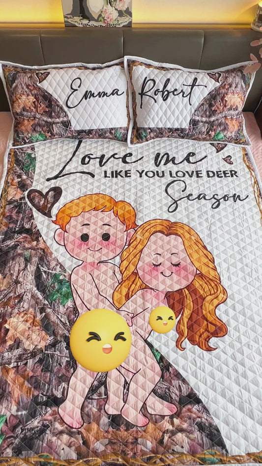 Liebe mich wie du die Hirschsaison liebst - Personalisiertes Jagd-Quilt-Set