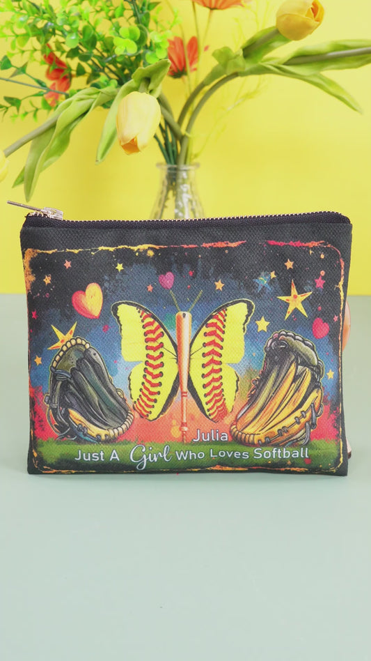 Just A Girl Who Loves Softball - Personalized Softball Pouch
