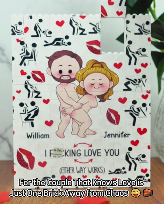Ich liebe dich – Personalisierte, vertikale rechteckige Bausteine ​​für Paare, beidseitig bedruckt
