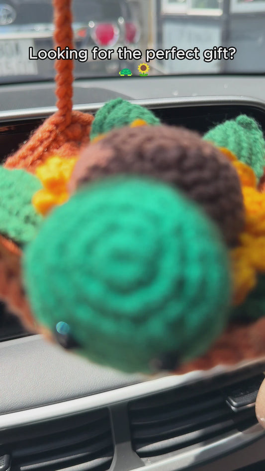 Sunflower Turtle Good Luck - Turtle Crochet Car Hanging With Card