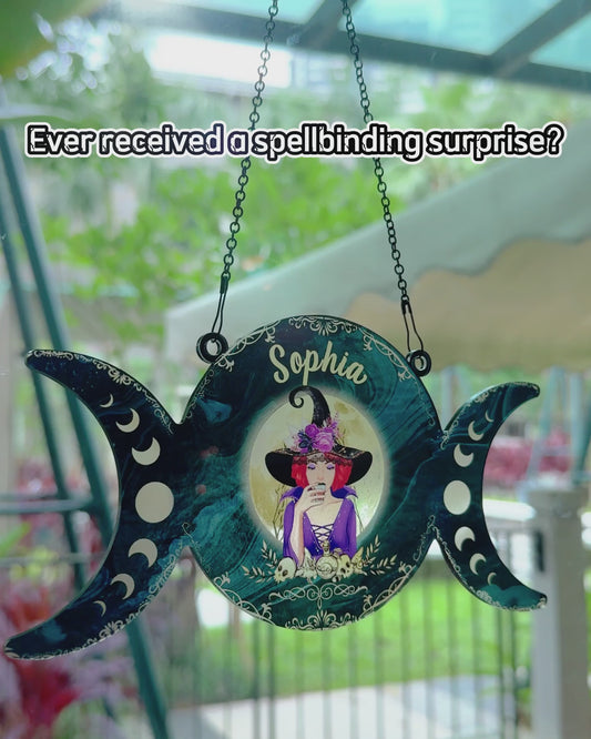 Triple Moon - Personalized Witch Window Hanging Suncatcher Ornament