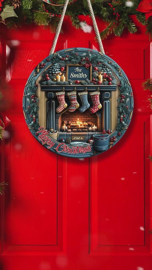 Frohe Weihnachten – Personalisiertes, individuell geformtes Holzschild für die Familie