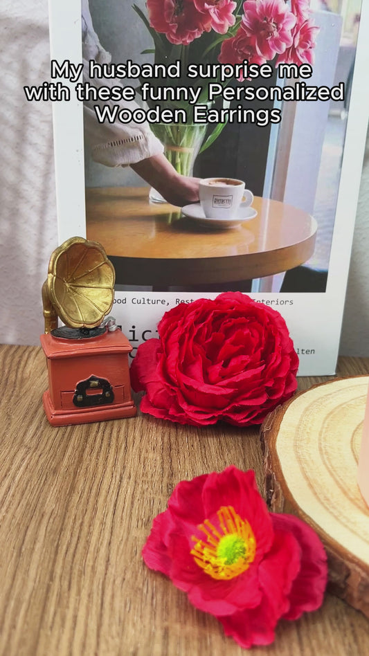 Funny Couple - gift for husband, wife, boyfriend, girlfriend - Personalized Wooden Earrings