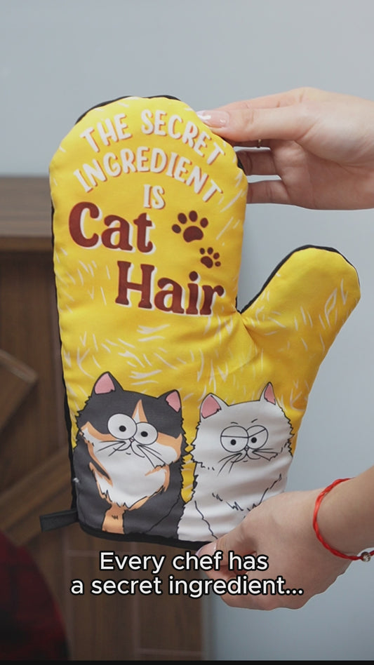 Die Geheimzutat sind Katzenhaare – Personalisierte Topflappen und Ofenhandschuhe mit Katzenmotiv