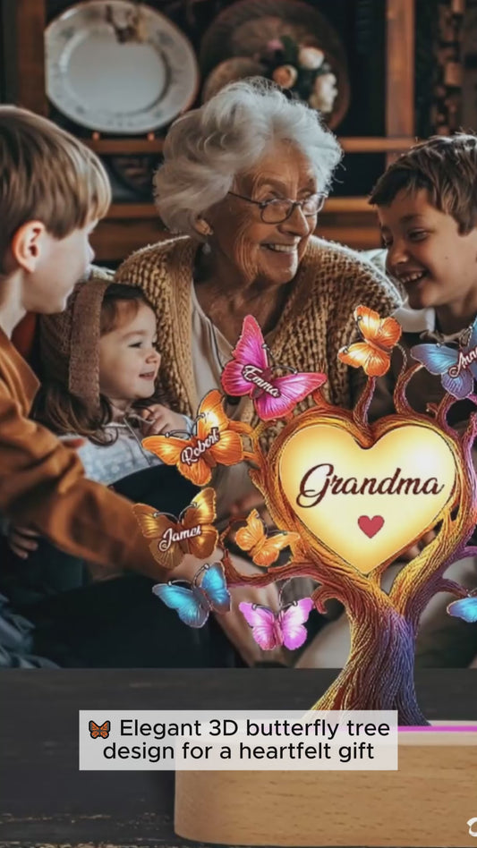 Wunderschöner Schmetterlingsbaum für Omas – Personalisierte, Oma-förmige Leuchtplatte