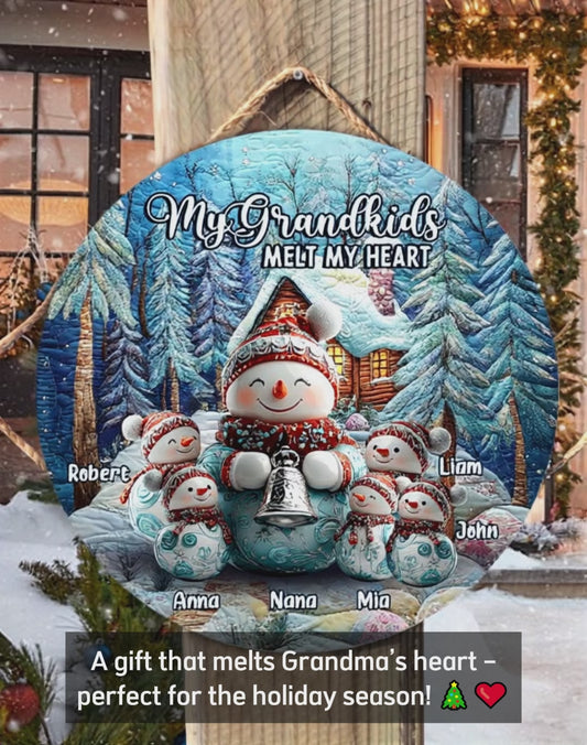 Merry Christmas - Personalized Grandma Round Wood Sign