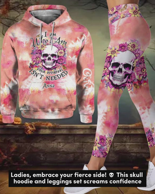 Ich bin, wer ich bin – Personalisierter Totenkopf-Hoodie und Leggings