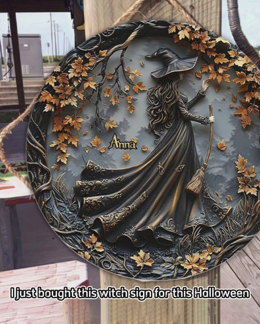Wunderschöne Hexe – Personalisiertes rundes Hexen-Holzschild