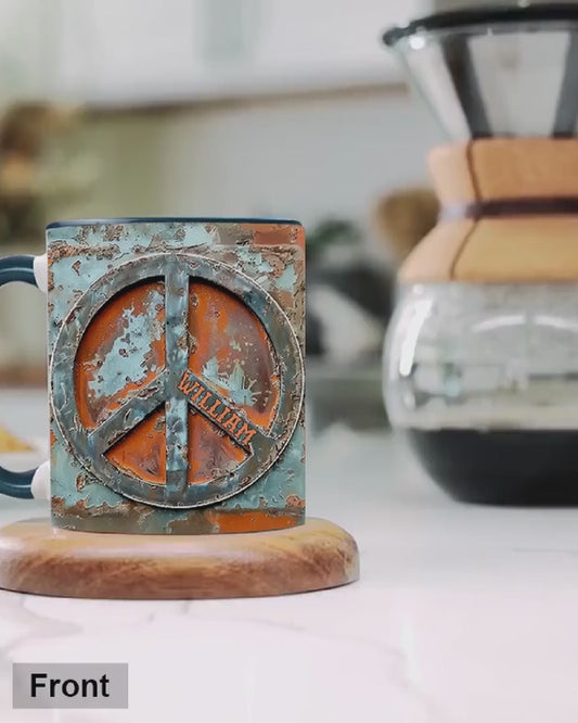 Liebe und Frieden – Personalisierte Tasse mit Hippie-Akzent