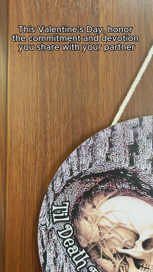 Bis dass der Tod uns scheidet – Personalisiertes rundes Holzschild für Paare