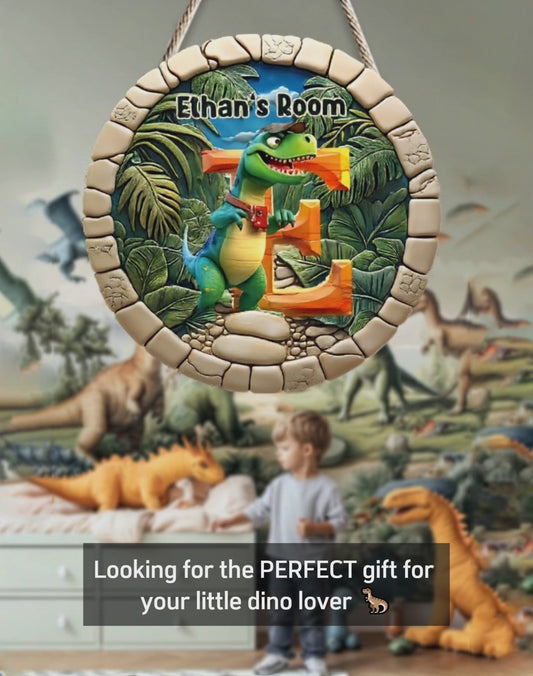 Dinosaurierbuchstabe – Personalisiertes Holzschild in Kinderform