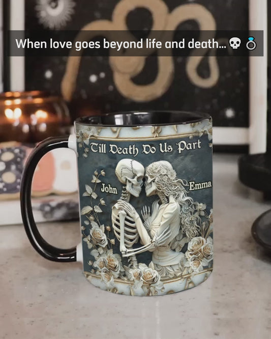 Bis dass der Tod uns scheidet – Personalisierte Tasse mit Totenkopf-Akzent