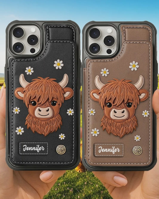 Adorable Highland Cow - Personalized Highland Cow Wallet Phone Case