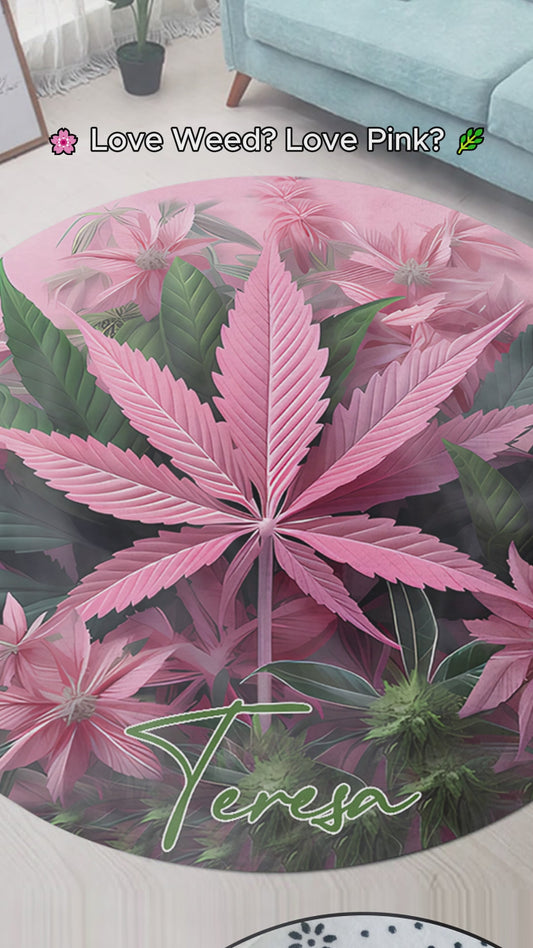 Pink In My Area - Personalisierter runder Teppich mit Unkrautmotiv