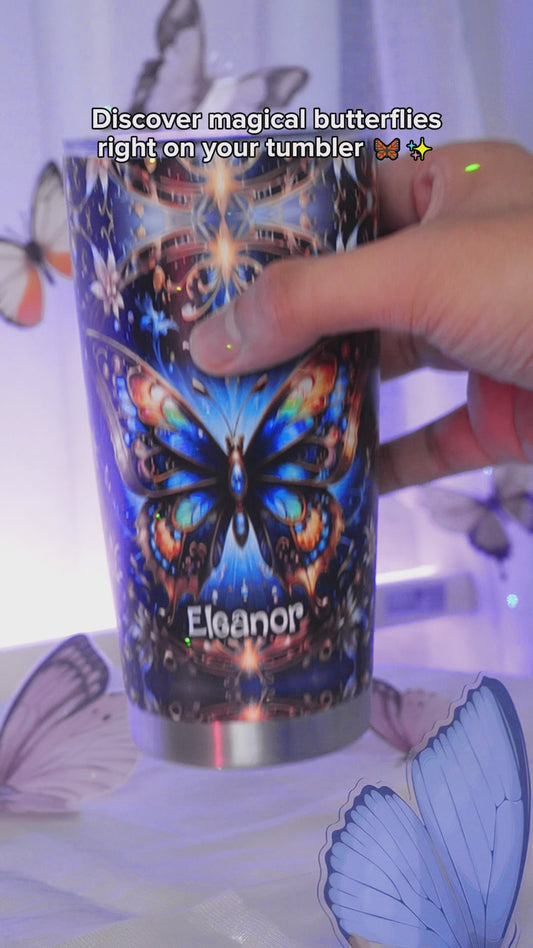 Stunning Gold Metallic Butterfly - Personalized Butterfly Tumbler