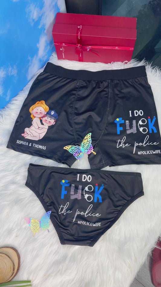 Ich liebe die Polizei – Personalisierte Slips für Paare (Damen) und Boxershorts für Herren