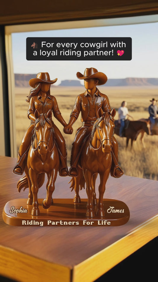 Reitpartner fürs Leben – Personalisierte Acrylplakette in Cowgirl-Form
