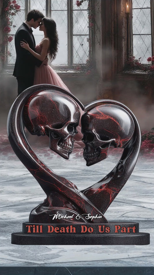 Bis dass der Tod uns scheidet – Personalisierte Totenkopf-Acrylplakette in individueller Form