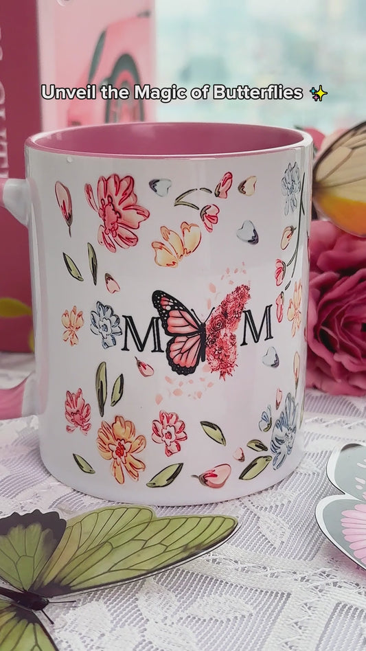 Mutter Schmetterling Pastellblumen Aufblasbar - Personalisierte Mutter Akzent Tasse