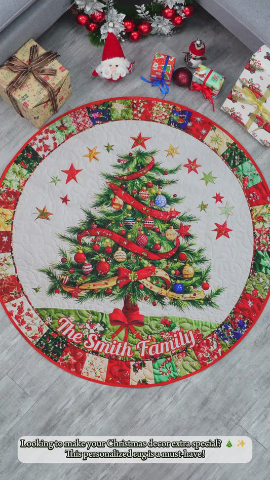 Frohe Weihnachten – Personalisierter runder Familienteppich