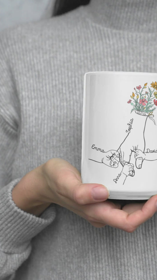Mamas Hand halten – Personalisierte Muttertasse