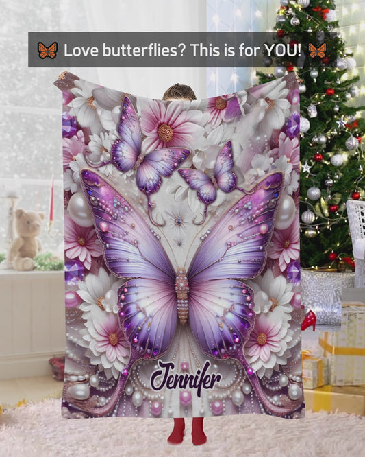 Purple Butterflies - Personalized Butterfly Blanket