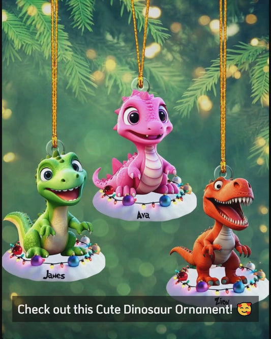 Cute Dinosaur Gift For Grandkids - Personalized Kid Custom Shaped Ornament