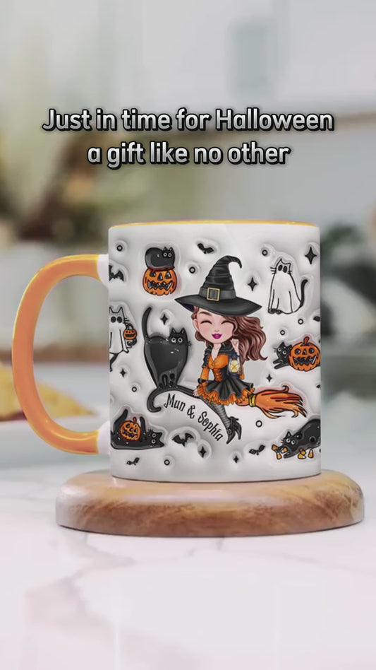 Niedliche Hexen-Halloween-Geist-Boo-Katze - Personalisierte Tasse mit Hexenmotiv