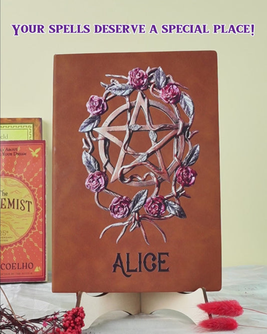 Mystische Hexe Antike Rosen - Personalisiertes Hexen-Lederjournal
