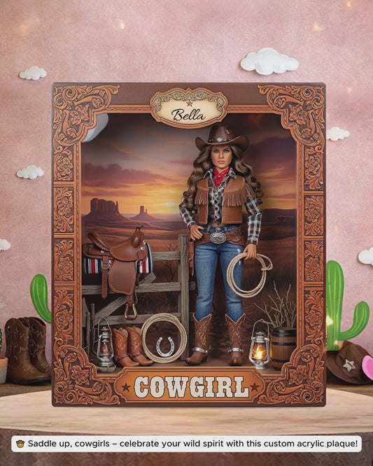Geschenk für Cowgirls – Personalisierte Acrylplakette in Cowgirl-Form