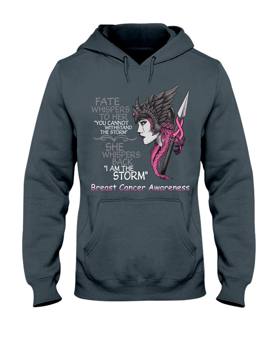Fate Whispers To Her You Cannot Withstand The Storm - Breast Cancer Awareness T-shirt and Hoodie 0822