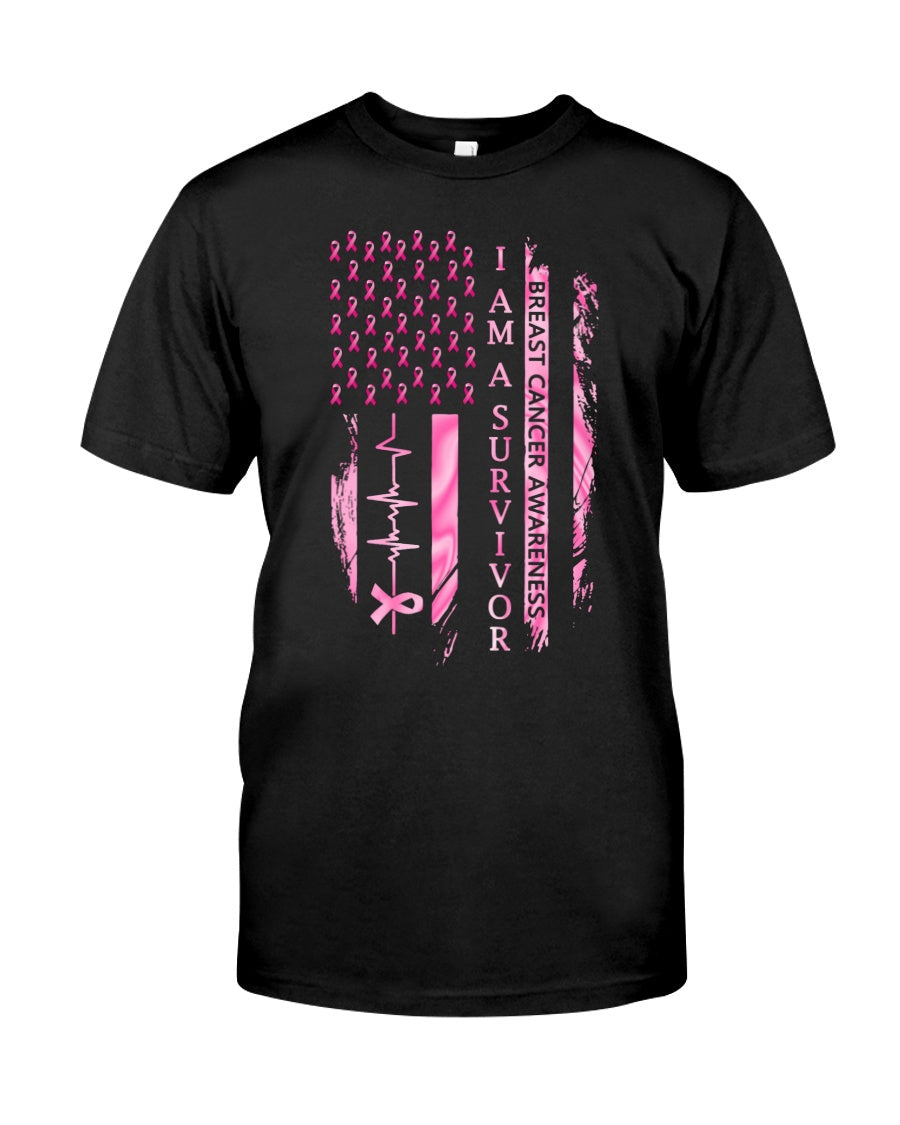 Amerikanische Flagge zur Sensibilisierung für Brustkrebs – T-Shirt und Hoodie zur Sensibilisierung für Brustkrebs 0822