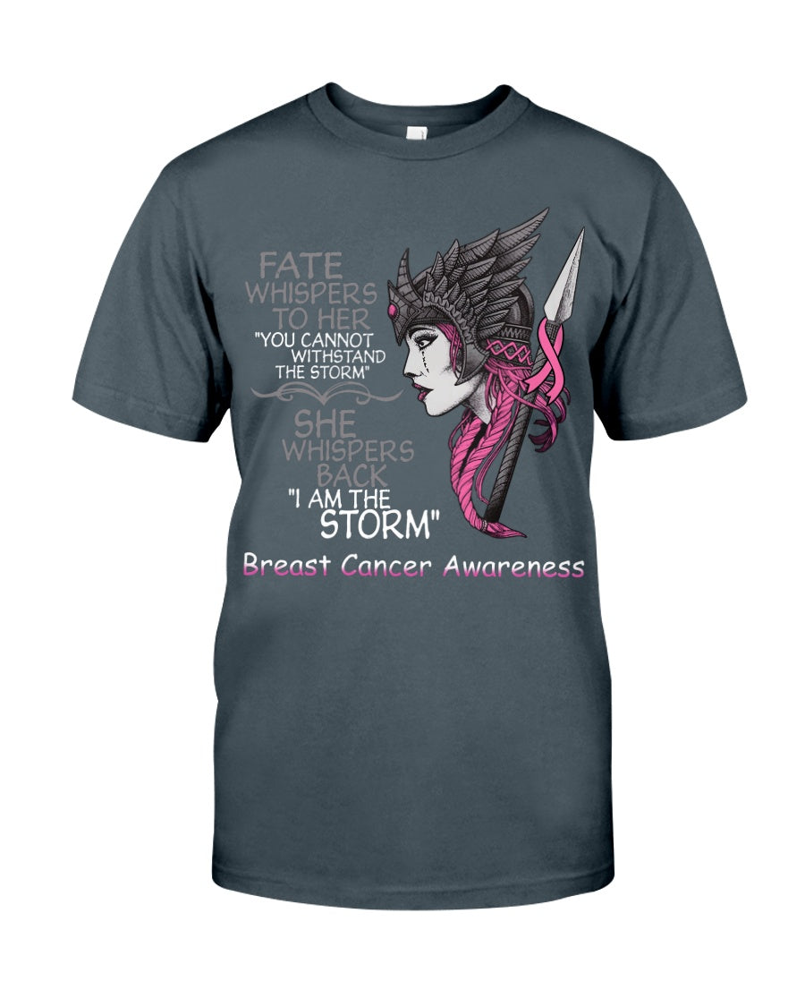 Fate Whispers To Her You Cannot Withstand The Storm - Breast Cancer Awareness T-shirt and Hoodie 0822