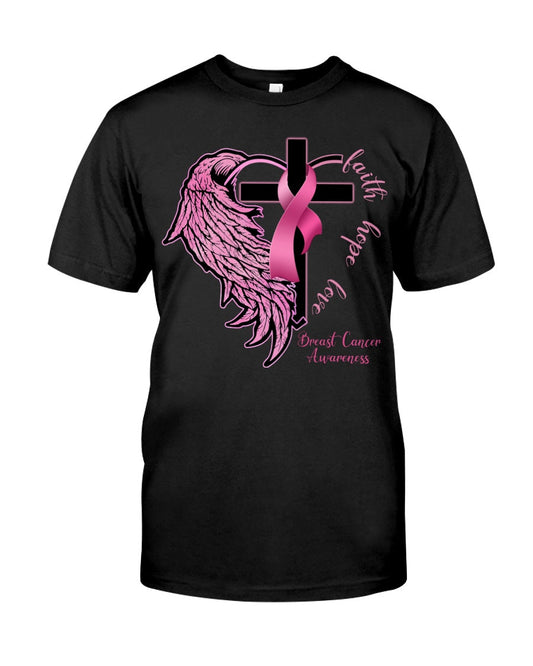 Faith Hope Love Half Wings - Breast Cancer Awareness T-shirt and Hoodie 0822