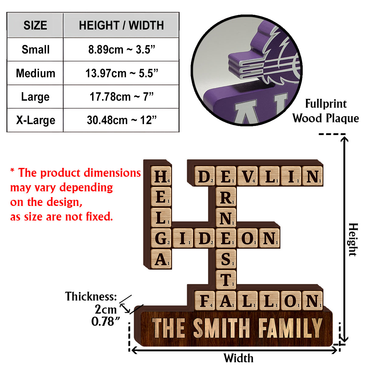 Kreuzworträtsel „Liebe Familie“ mit individuellem Namen – personalisierte Scrabble-Holzplakette in individueller Form
