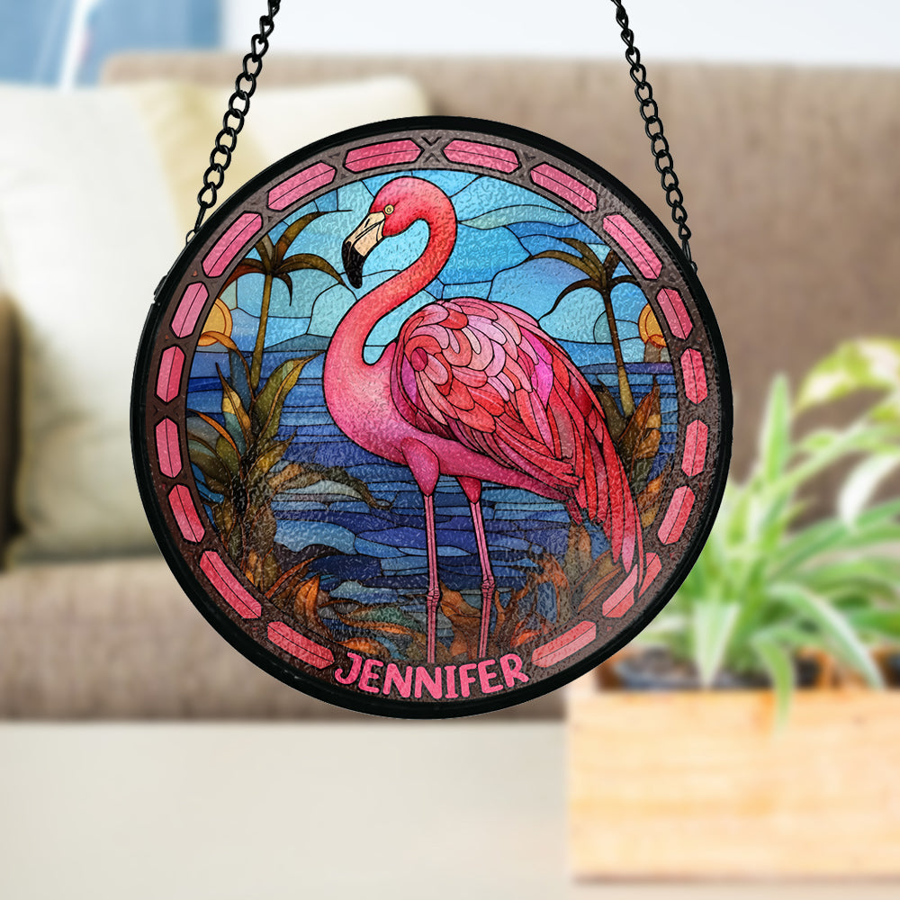 Love Flamingos - Personalized Flamingo Window Hanging Suncatcher Ornament