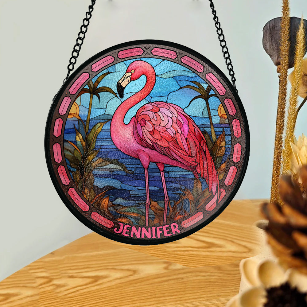 Love Flamingos - Personalized Flamingo Window Hanging Suncatcher Ornament