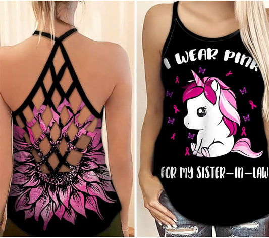 Ich trage Pink für meine Schwägerin – Tanktop mit Kreuz zur Sensibilisierung für Brustkrebs 0722