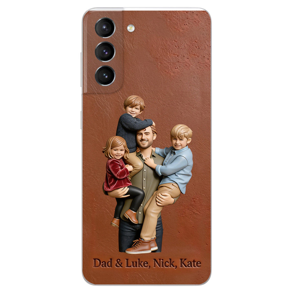 Best Dad Ever - Personalized Father 3D Embossed Leather Phone Case