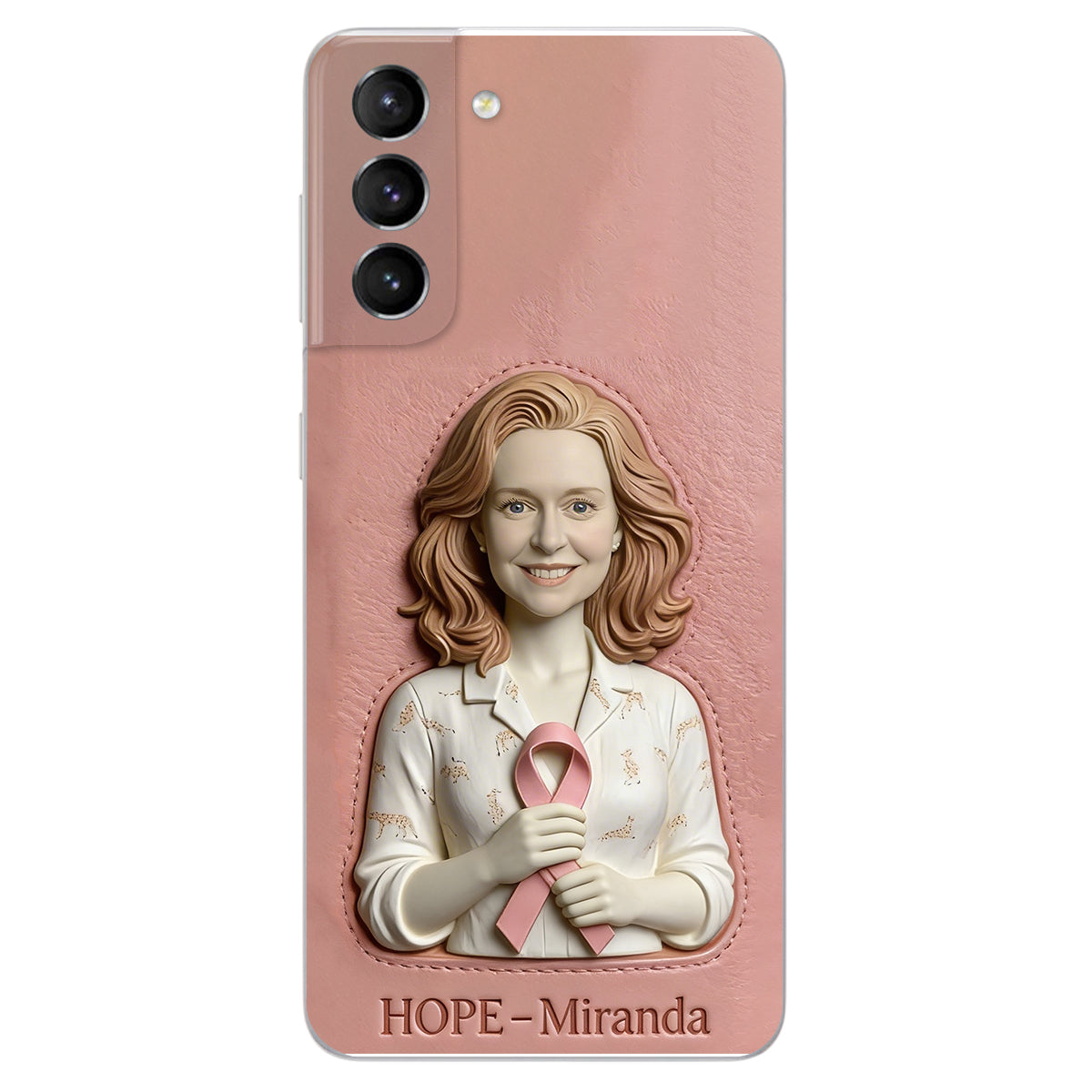 Hope - Personalized Breast Cancer Awareness 3D Embossed Leather Phone Case
