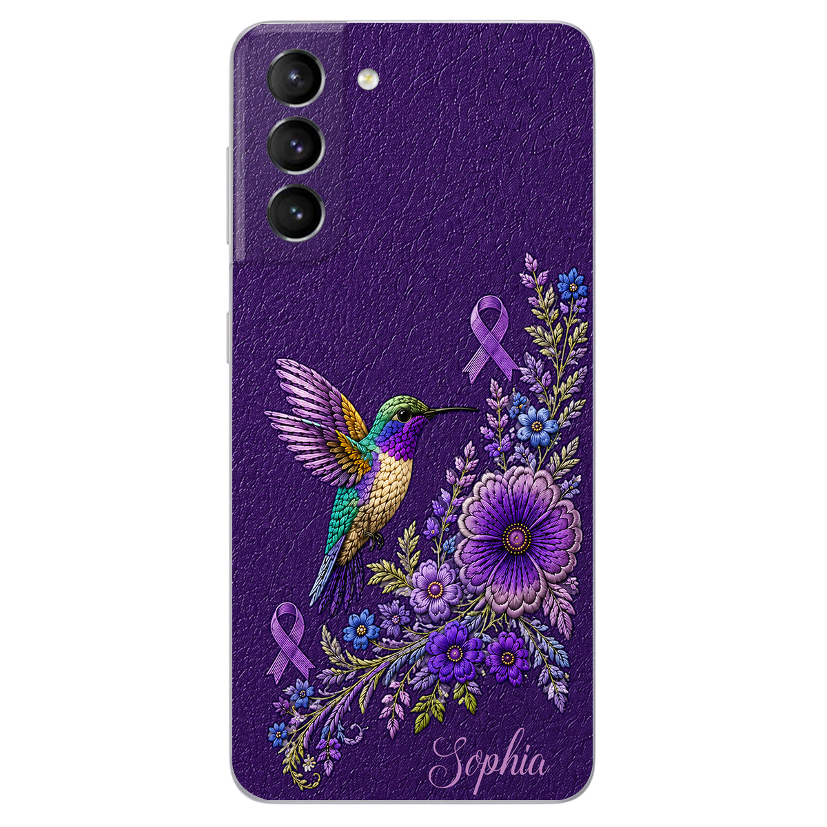 Purple Awareness – Personalized Alzheimer Awareness 3D Embossed Leather Phone Case