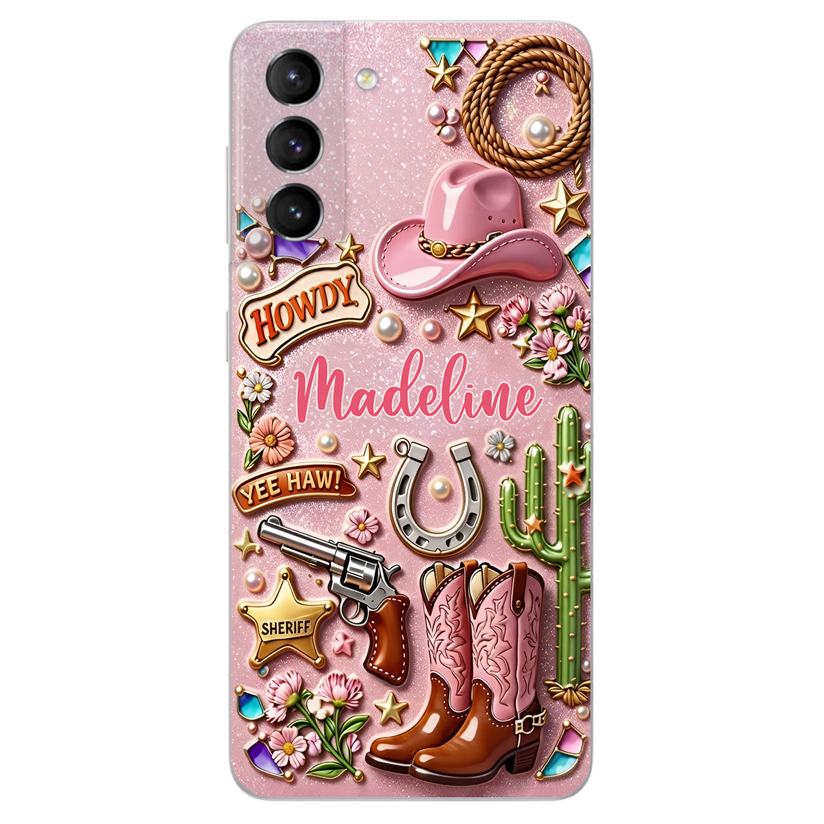 Cowgirl Gift, Whimsical Wild West Western - Personalized Cowgirl 3D Embossed Leather Phone Case
