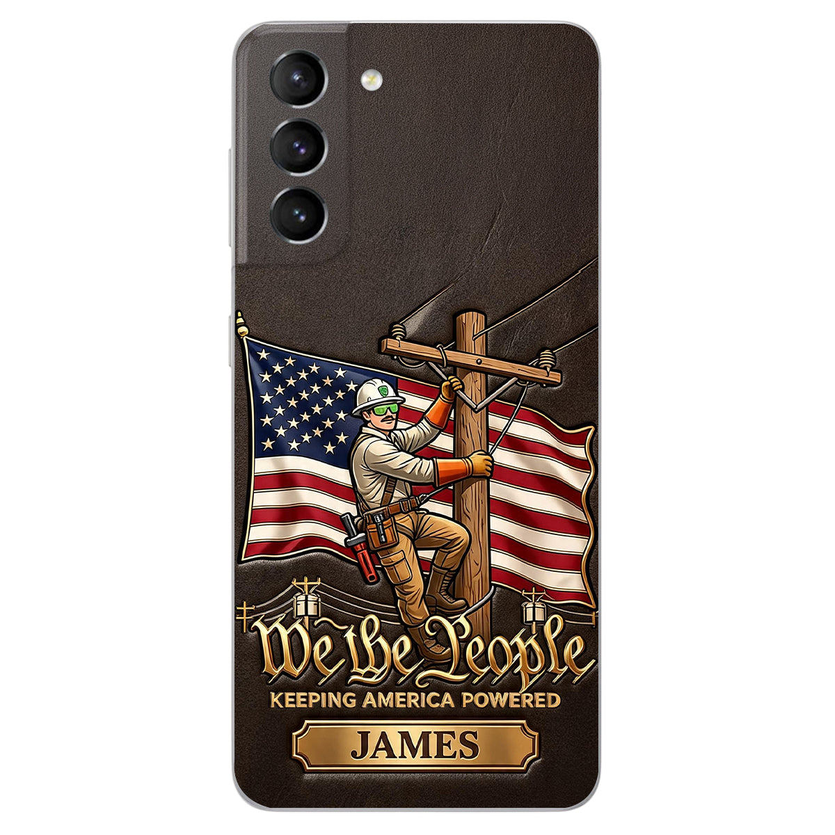 We The People - Personalized Lineman 3D Embossed Leather Phone Case