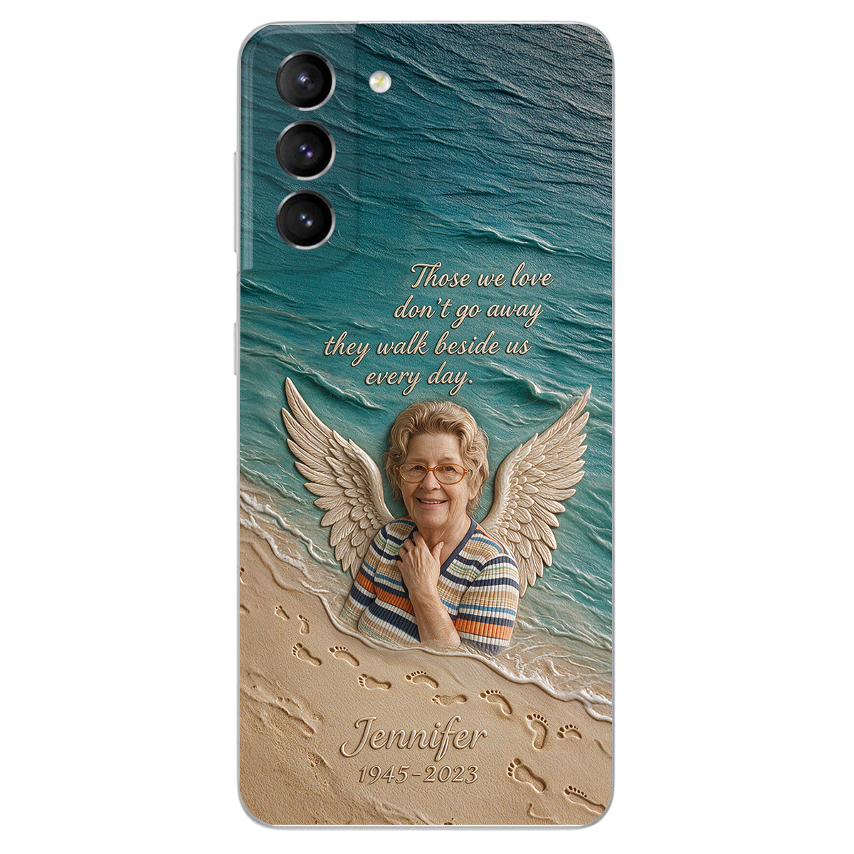 They Walk Beside Us - Personalized Memorial 3D Embossed Leather Phone Case